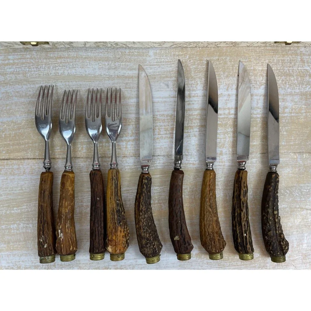 Anton Wingen Jr Solingen-Germany 9 pcs Rostfrei Flatware Stag Knife Fork Set